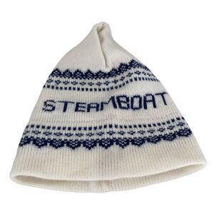 Vintage Sun Valley Idaho Mad Hatters Steamboat Springs Ski Cap Hat Acrylic White